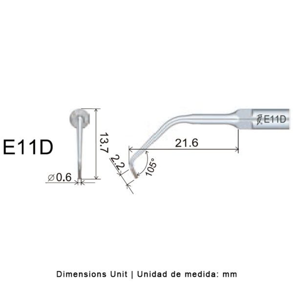 Punta ultrasonidos Woodpecker E11D compatible EMS | Endo, Diamantada - Imagen 2