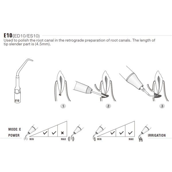 Punta ultrasonidos Woodpecker E10 compatible EMS | Endo - Imagen 3