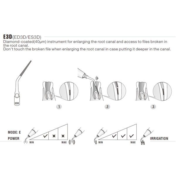 Punta ultrasonidos Woodpecker E3D compatible EMS | Endo Diamantada - Imagen 3
