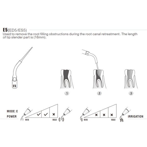 Punta ultrasonidos Woodpecker E5 compatible EMS | Endo - Imagen 3