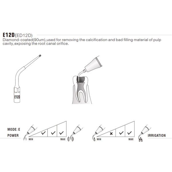 Punta ultrasonidos Woodpecker ED12D compatible Satelec | Endo, Diamantada - Imagen 3