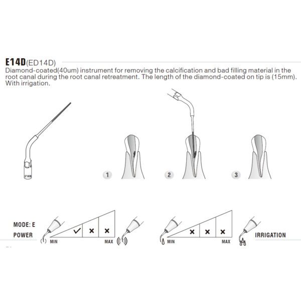 Punta ultrasonidos Woodpecker ED14D compatible Satelec | Endo Diamantada - Imagen 2