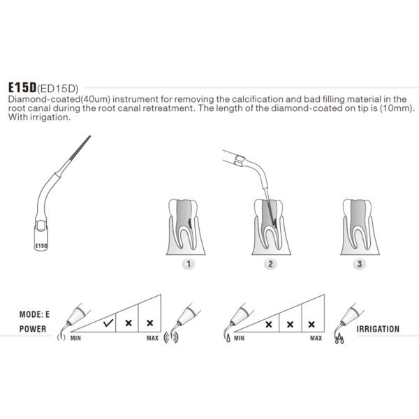 Punta ultrasonidos Woodpecker ED15D compatible Satelec | Endo Diamantada - Imagen 3