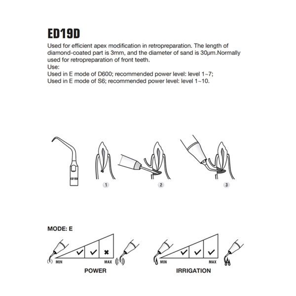 Punta ultrasonidos Woodpecker DTE ED19D compatible Satelec | Endo, Diamantada - Imagen 3