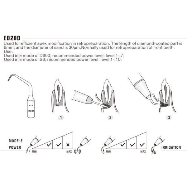 Punta ultrasonidos Woodpecker ED20D compatible Satelec | Endo Diamantada - Imagen 3