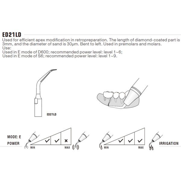Punta ultrasonidos Woodpecker ED21LD compatible Satelec | Endo Diamantada - Imagen 2