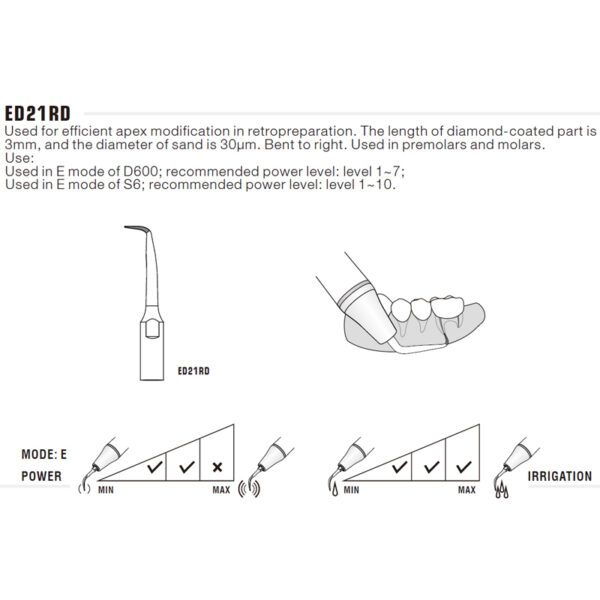 Punta ultrasonidos Woodpecker ED21RD compatible Satelec | Endo Diamantada - Imagen 2