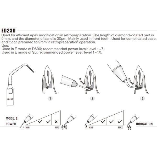 Punta ultrasonidos Woodpecker ED23D compatible Satelec | Endo Diamantada - Imagen 3