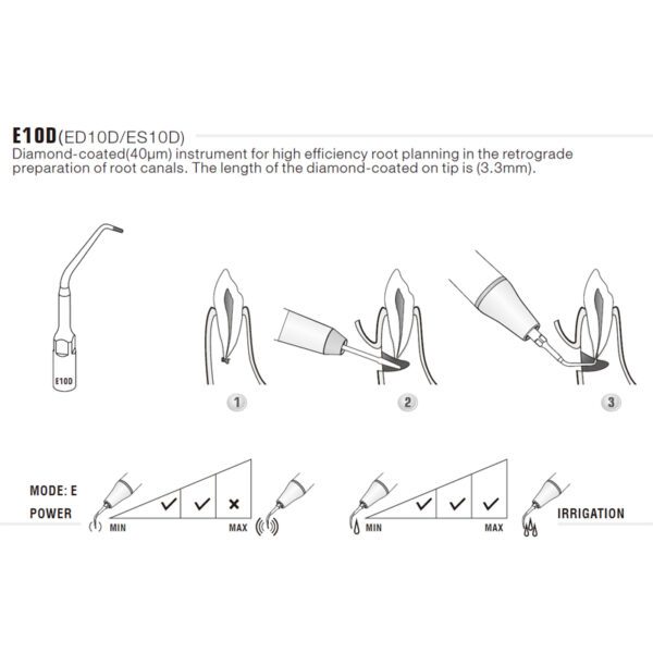 Punta ultrasonidos Woodpecker ES10D compatible Sirona | Endo Diamantada - Imagen 2