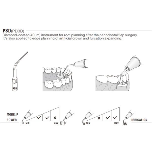 Punta ultrasonidos Woodpecker P3D compatible EMS | Perio, Diamantada - Imagen 2