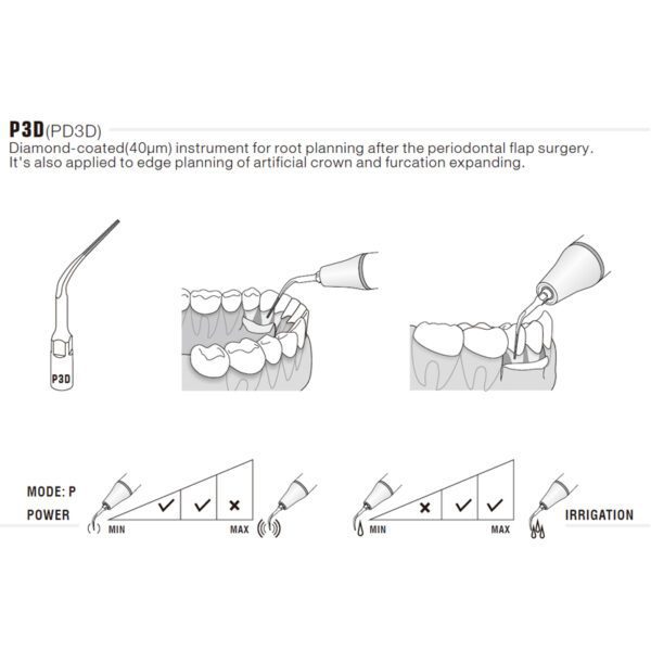 Punta ultrasonidos Woodpecker PD3D compatible Satelec | Perio, Diamantada - Imagen 2