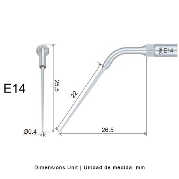 Punta ultrasonidos Woodpecker E14 compatible EMS | Endo - Imagen 2