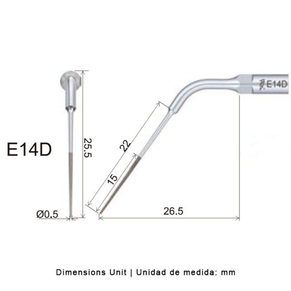 Punta ultrasonidos Woodpecker E14D compatible EMS | Endo Diamantada - Imagen 2