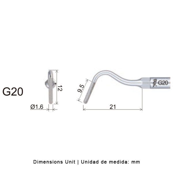Punta ultrasonidos Woodpecker G20 compatible EMS | Profilaxis, Tallado Diamantada - Imagen 2