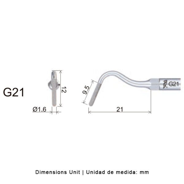 Punta ultrasonidos Woodpecker G21 compatible EMS | Profilaxis, Tallado Diamantada - Imagen 2