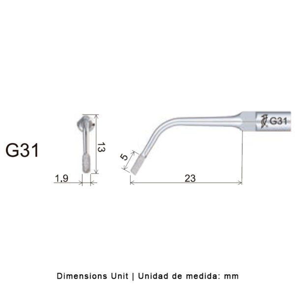 Punta ultrasonidos Woodpecker G31 compatible EMS | Profilaxis, Tallado Diamantada - Imagen 2