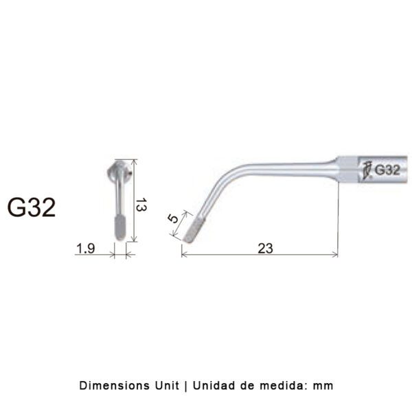 Punta ultrasonidos Woodpecker G32 compatible EMS | Profilaxis, Tallado Diamantada - Imagen 2