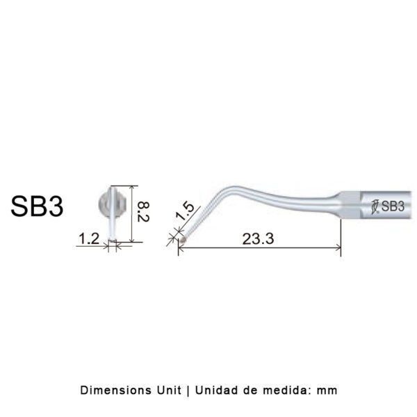 Punta ultrasonidos Woodpecker SB3 compatible EMS | Cavidades, Diamantada - Imagen 2