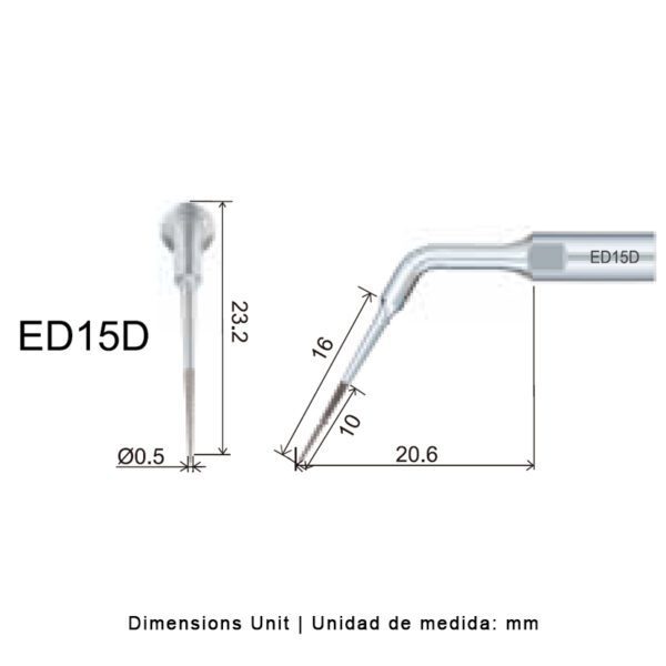 Punta ultrasonidos Woodpecker ED15D compatible Satelec | Endo Diamantada - Imagen 2