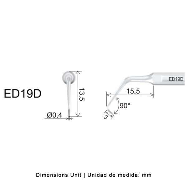 Punta ultrasonidos Woodpecker DTE ED19D compatible Satelec | Endo, Diamantada