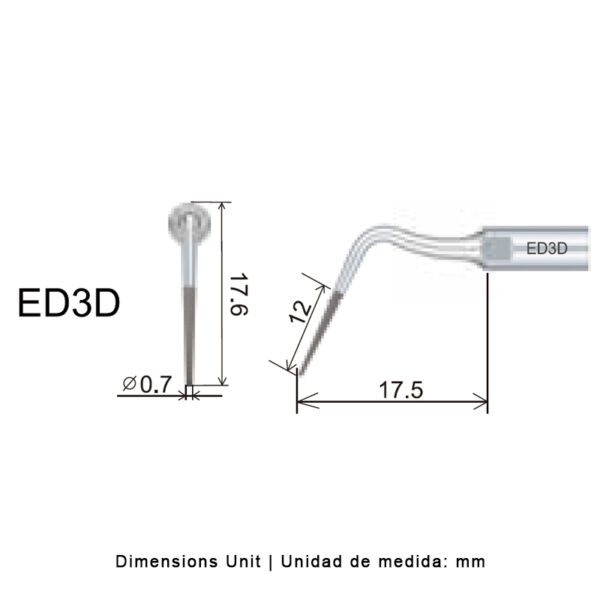 Punta ultrasonidos Woodpecker ED3D compatible Satelec | Endo, Diamantada - Imagen 2