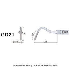 Punta ultrasonidos Woodpecker GD21 compatible SATELEC | Profilaxis, Tallado Diamantada