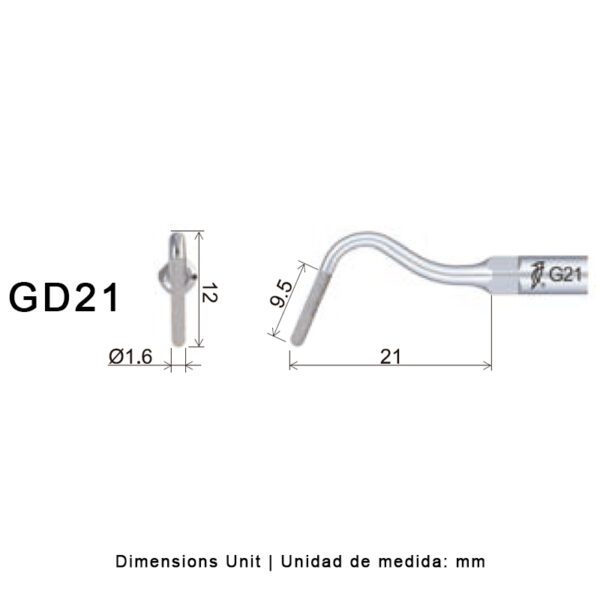 Punta ultrasonidos Woodpecker GD21 compatible SATELEC | Profilaxis, Tallado Diamantada