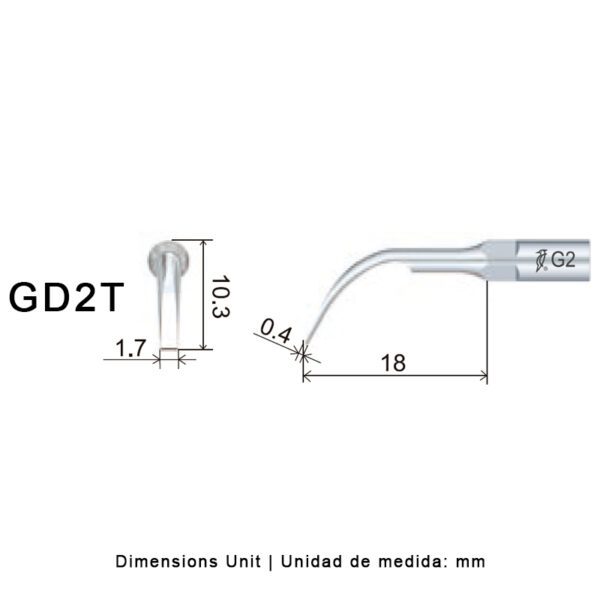Punta ultrasonidos Woodpecker GD2T compatible Satelec | Profilaxis Tratamiento Titanio