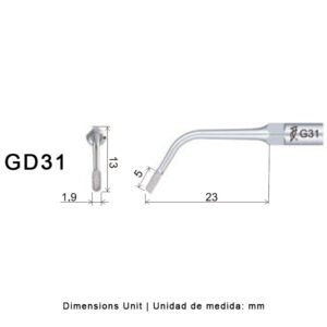 Punta ultrasonidos Woodpecker GD32 compatible SATELEC, Tallado HOMBRO | Profilaxis