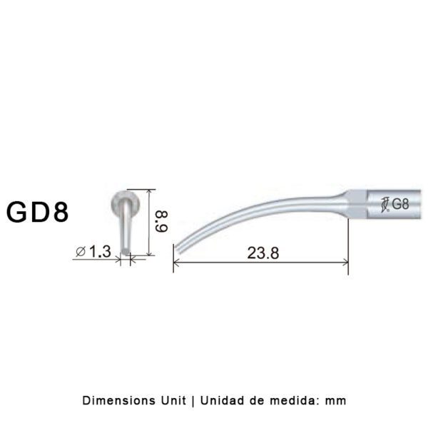 Punta ultrasonidos Woodpecker GD8 compatible Satelec | Profilaxis - Imagen 2