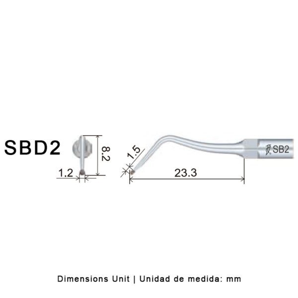 Punta ultrasonidos Woodpecker SBD2 compatible Satelec | Cavidades, Diamantada - Imagen 2