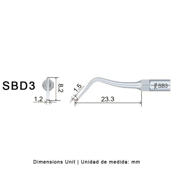 Punta ultrasonidos Woodpecker SBD3 compatible Satelec | Cavidades, Diamantada - Imagen 2